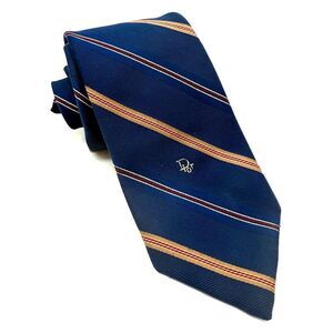 Vintage Christian Dior Cravates Tie‎ Blue Repp Stripe Monogram Paris New York